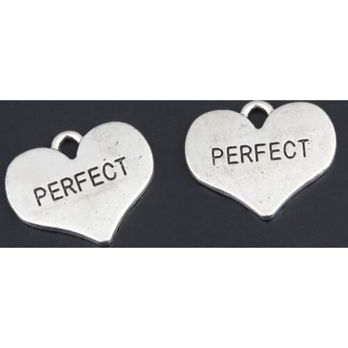 35pcs Silver Color 15x18mm Perfect Word Charms Heart Shaped Pendant Fit DIY Handmade Jewelry Making Findings Supplies