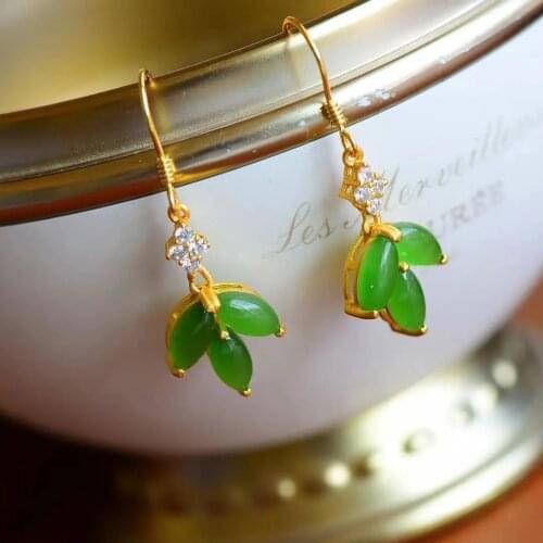 Antique Eardrops Court Style Earrings Water-Drop Eardrops Retro Chinese Style Natural Hetian Jade Green Jade Earrings Womens St