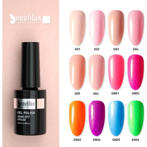 Beautilux Golden Mermaid Neon Nail Gel Polish Summer Candy Hot Pink Green Yellow Nails Art Gel Varnish Sugar Glitter Gels 10ml