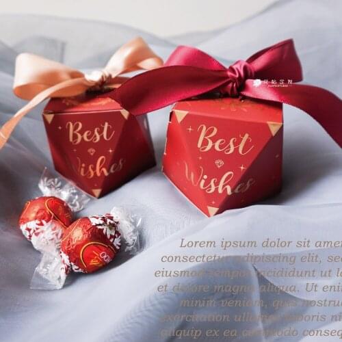 Diamond shape champagne / wine red Best Wishes Candy Boxes Wedding Favors Giveaways Gift Box baby shower Party Chocolate package