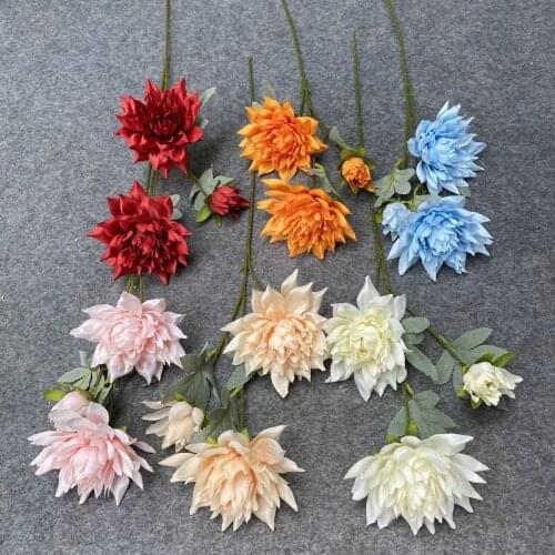 Dahlia Thorn Chrysanthemum Artificial Silk Flower Branch for Home Floral Arrangement Wedding Layout Decoration Fake Flowers