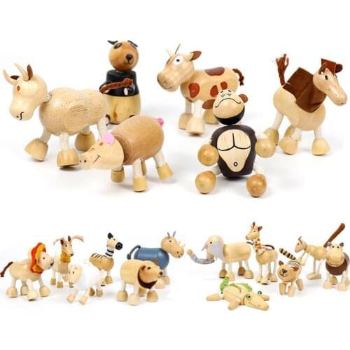 Wooden Simulation 3D Small Animal Building Blocks Forest Farm Animal Dolls Preschool Childrens Early Education Montessori Toys