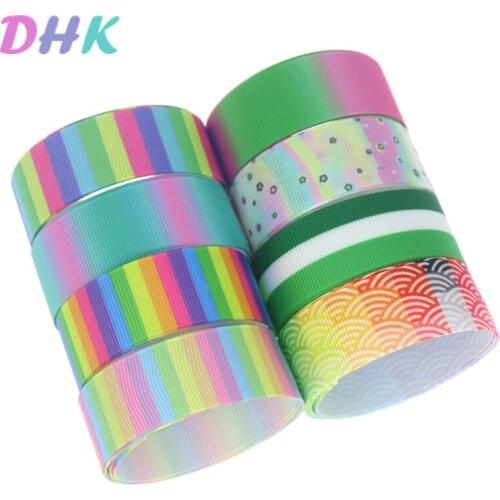 DHK 10yards stripe gradient colors Printed Grosgrain Ribbon Accessory Hairbow Headwear Decoration DIY Wholesale OEM B1859