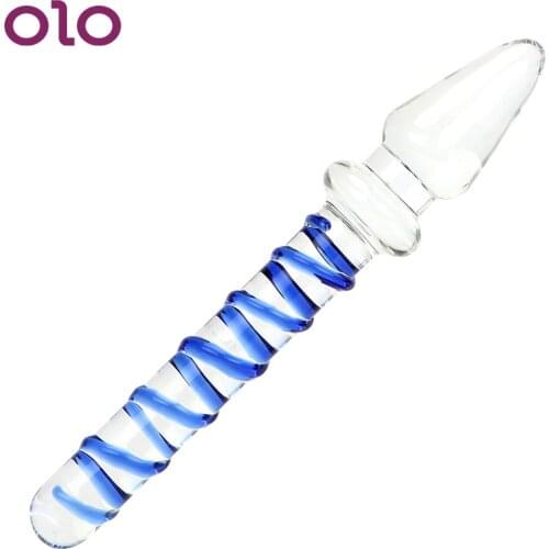 OLO Crystal Glass Dildo Double Ended Head Fake Penis Anal Butt Plug Male Female Masturbator Adult Sex Toys for Women
