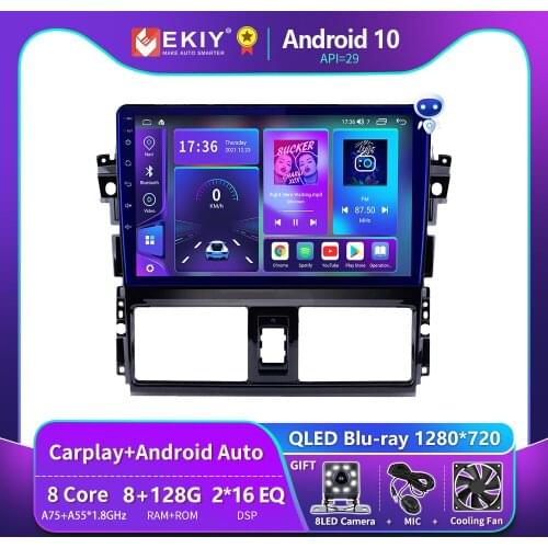 EKIY 10.1" DSP Car Multimedia Player Stereo Radio Auto For Toyota Vios 2014 2015 2016 Android 9.0 2 Din DVD IPS Screen Video