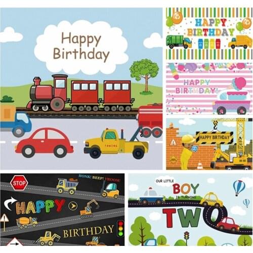 Baby Kid Backdrop For Photography Cartoon Car Train Cloud Birthday Party Customized Poster Portrait Photo Background Photostudio