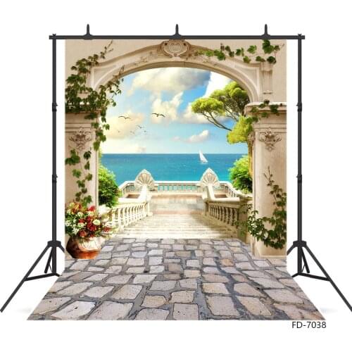 Photo Backgrounds Balcony Stairs Near the Sea Computer Printed Backdrops for Baby Children Portrait Photoshoot Photography Props