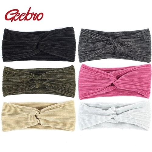 Geebro Womens Metallic Color Hair Headband Summer Fresh Color Palettes Head Band For Girls Stretchy Cross Knot Hair Bands DQ705