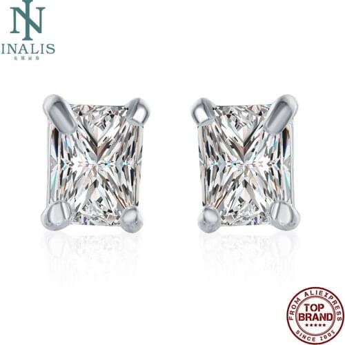 INALIS Square Romantic Stud Earrings For Women Simple Cubic Zirconia Push-Back Female Copper Earring Anniversary Fashion Jewelry