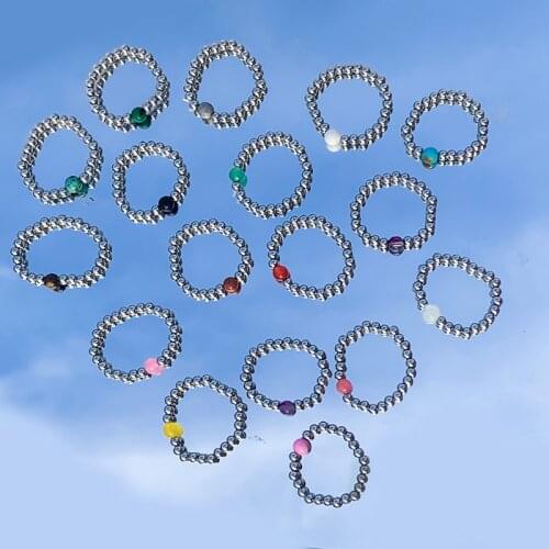 Gothic Stainless Steel Rings for Women Natural Stone Amethyst Pink Crystal Moonstone Tigereye Ring Handmade Halloween Rings