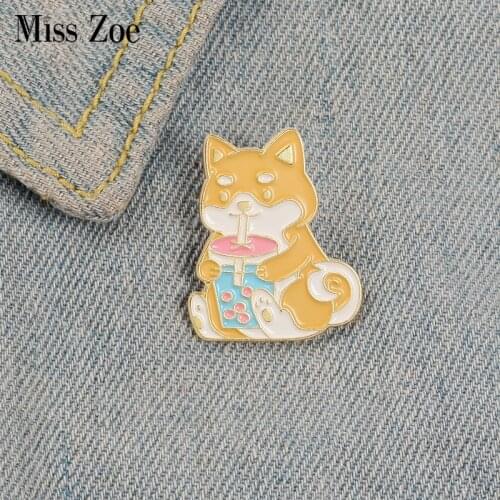 Shiba Inu Enamel Pin Custom Animal Dog Puppy Brooches for Shirt Lapel Bag Badge Cartoon Drink Jewelry Gift for Kids Friends