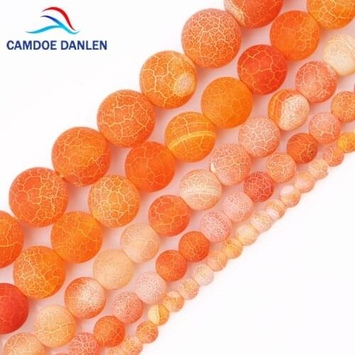 CAMDOE DANLEN Natural Stone Frost Crab Orange Agates Round Loose Beads 4 6 8 10 12MM Fit Diy Beads For Jewelry Making Wholesale