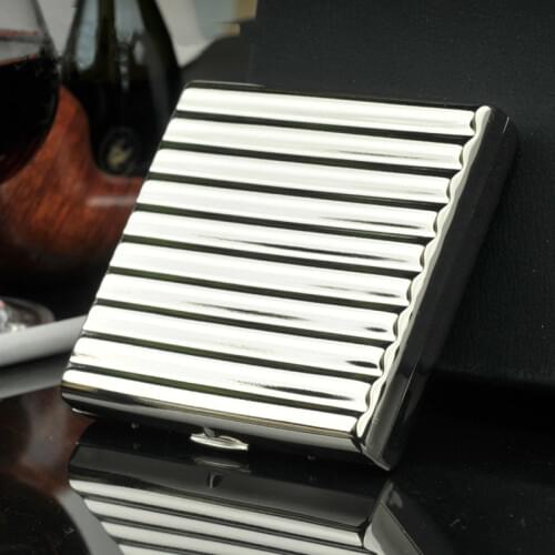 COSY MOMENT 1pc Corrugated Design Silver/Gold Brass Cigarette Box Metal Brand Cigarette Case Holder Box For 20 Cigarettes YJ423