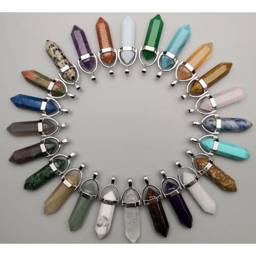 Fashion trendy natural stone crystal pillar Pendants & necklaces for making 100pcs Jewelry mixed charm Point Free shipping