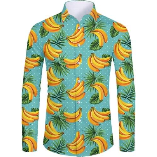 IFPD EU Size Men Hot Sale Banana Casual Shirt 3D Print Fruit Casual Long Sleeve Summer Fashion Harajuku Hawaiian Shirt 6XL Homme