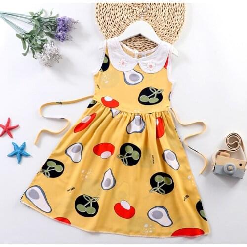 Summer New 2021 Girls Dresses Kids Baby Girls Sleeveless Flower Print Pleated Layered Dress Floral A-line Dress Summer Dresses