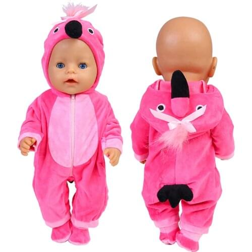 18 Inch Doll Clothes Winter Outfit Flamingo Baby Rompers Handmade 40- 43cm Reborn Doll Jumpsuits Toys for Girls Interactive