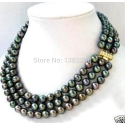 Wholesale Price 3 Row 7-8MM Black Freshwater Pearl Necklace Chain18-19 Inch 2pc/lot Women Girl Gift Fashion Jewelry Accessories