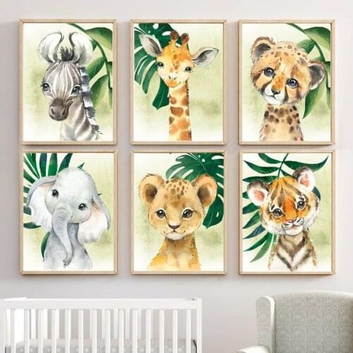 Nordic Posters And Prints, Lion, Giraffe, Zebra, Tropical Leaf, Jungle, Animals, Wall Art Canvas, Painting, Wall Pictures, Nurse