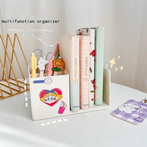 Simple Multifunctional Book Stand Pen Holder Supplies Desktop Sundries Cosmetic Brushes Organizer Storage Box School Stationery