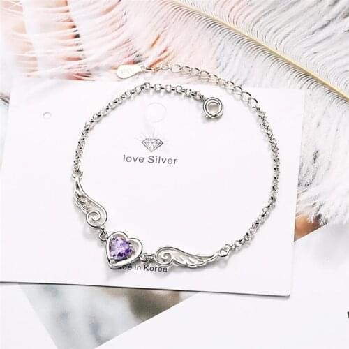 Sole Memory Simple Sweet Romantic Heart Angel Wings Cute 925 Sterling Silver Female Resizable Bracelets SBR180