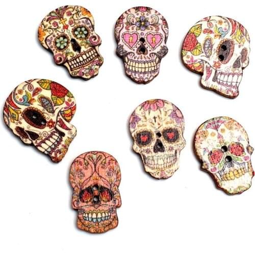 50Pcs 24x20mm Wooden Skull Sewing Buttons For Clothing Flatback Cabochon Scrapbooking Crafts Bouton Decoration Diy Accessories