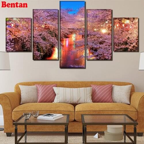 Sakura tree Landscape Square,5 piece Diamond Embroidery 5D,DIY Diamond Painting,3d picture,Cross Stitch,Diamond Mosaic Sticker