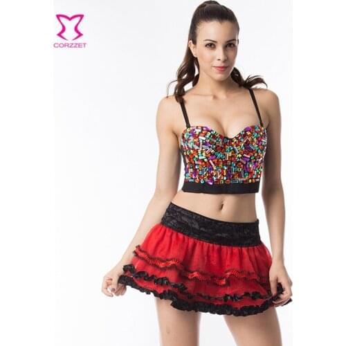 Sexy Bras With Multicolor Rhinestone Bead Pearls Bustier Punk Clubwear Party Strapless Push Up Bra Body Shaping Trainer Clothes