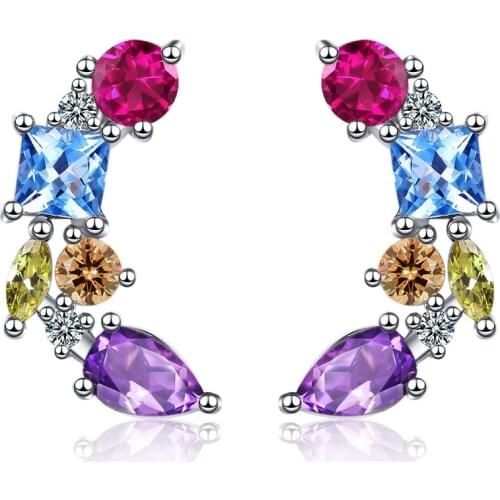Fashion Female Earrings 925 Sterling Silver Square Colorful Zircon Earrings for Women Wedding Jewelry Girlfriend Gift Pendientes