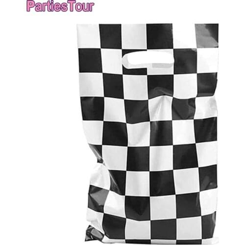 50pcs/set Black White Checkered Bags Race Car Theme Party Gift Bags Goodie Candy Bags for Motocross Cars Birthday Party Favor