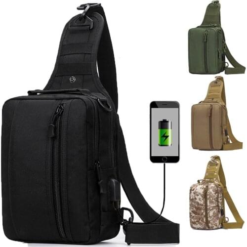 Tactical Chest Bag with USB Charging Military Shoulder Bag Camouflage Shoulder Sling Bag Fishing Travel Camping