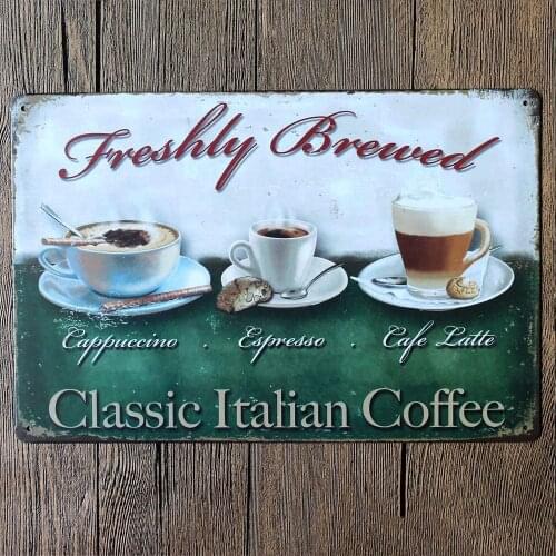 Freshly Breued Classic Ltalian Coffee Novelty Parking Retro Metal Tin Sign Plaque Poster Wall Decor Art Shabby Chic Gift
