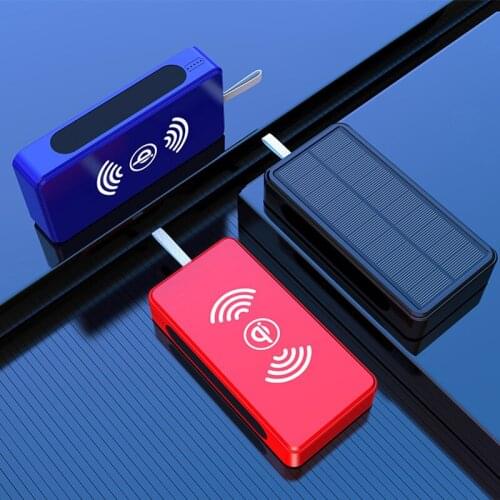 50000mAh Solar Power Bank Fast Qi Wireless Charger for iPhone 12 Huawei Samsung Xiaomi External Battery Powerbank with LED Light
