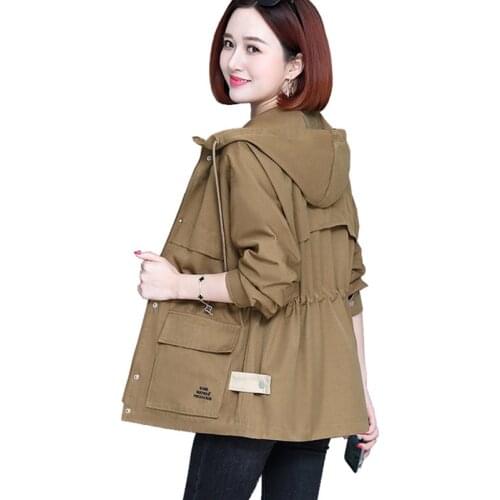 Large size Womens Jackets 2021 New Autumn Long Sleeve Windbreaker Female Hooded Casual Loose Zipper Pocket Jacket Outerwear