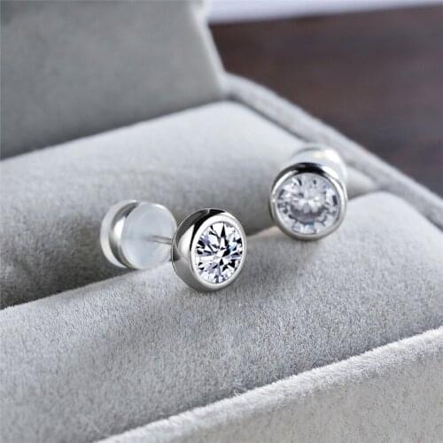 Female Luxury Crystal Round Stone Earrings Vintage Silver Color Small Stud Earrings For Women Cute White Zircon Wedding Earrings