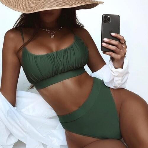 Bikini New Solid Color High Waist Womens Swimsuit Summer Beach Surfing Sport European American Fashion Sexy Beachwear Swimsuit