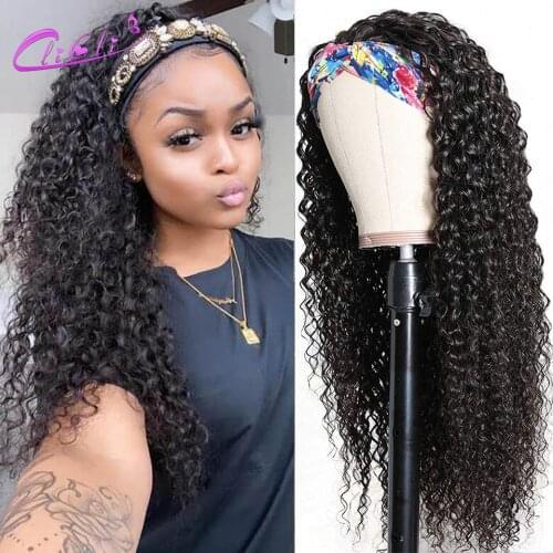 Headband Wigs For Black Women Curly Headband Wig Human Peruvian Full Machine Made Wig Headband Wig Jerry Curl Headband Wig 150