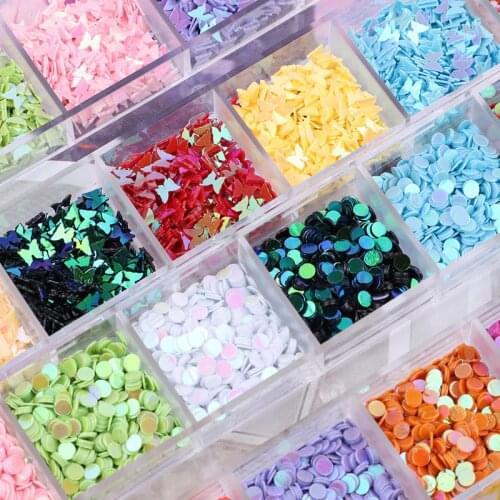 1 Box Blink Nail Art Decorate Manicure DIY Accesoires Design Acrylic Mixed Heart Butterfly Round Circular Paillette 2021 New