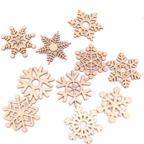 10pcs Christmas Wooden Snowflakes Wooden Pendants Ornaments For Xmas Tree Ornament Christmas Party Decorations Kids Gift