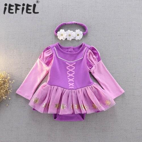 2Pcs/Set Newborn Baby Girl Clothes Cartoon Tutu Romper Dress Long Sleeve Bodysuits+Headband Princess Girl Birthday Party Outfits