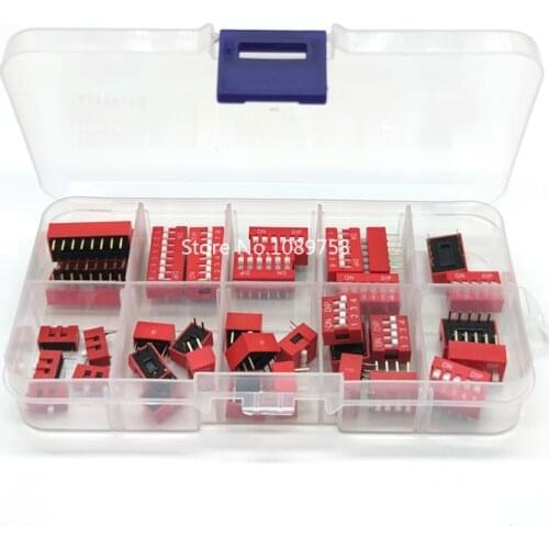 35PCS/LOT Dip Switch Kit 1 2 3 4 5 6 8 Way 2.54mm Toggle Switch Red Snap Switches Mixed Kit Each 5PCS Combination Set In Box