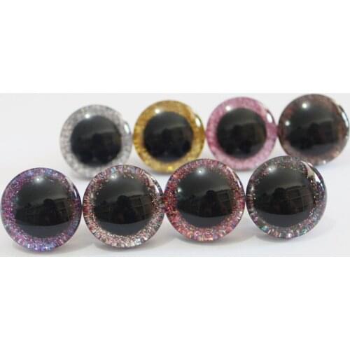 40pcs/lot--new style 16mm & 20mm & 24mm clear 3D safety toy eyes +glitter Nonwovens+ white hard washer--size & color option-N8