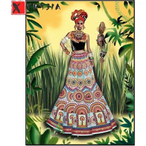 5D Full Square Round Diamond Painting Green Forest African Woman Portrait Mosaic Kit Handmade Hobby Cross Stitch Art home decor
