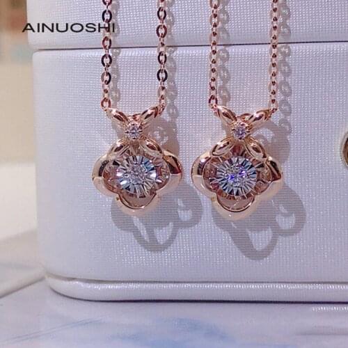 AINUOSHI 18K Gold Round Cut 0.042ct Natural Diamond Dancing Pendant Necklace Women Dazzling Fine Vintage Jewelry Gift 18