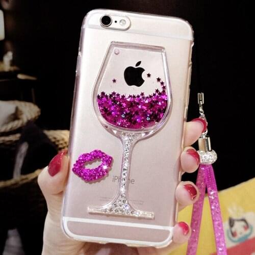 Fantastic Popular rhinestone lip liquid wine cup soft case For Huawei P8 P9 P10 P20 Lite Plus 2017 Mate 9 10 20 lite Pro
