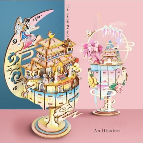 3D wooden puzzle THE MOON PALACE Assembly Model Building Kit jigsaw puzzle DIY 3D Laser Cut Model puzzle toys gift for adult