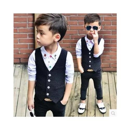 Children Performance Clothes New Boys Formal Suits Wedding Birthday Party Pant Kids Blazer Vest + pants 2 piece