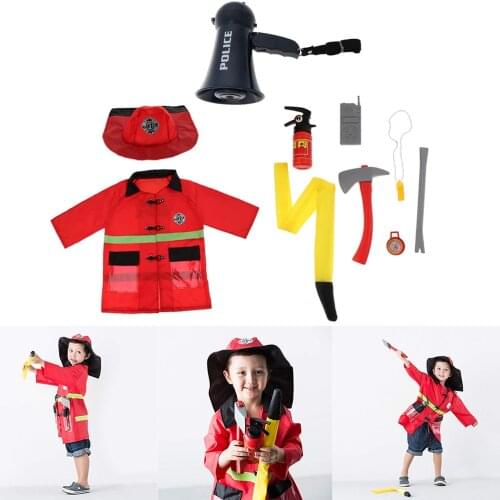 Kids Fire Chief Role Play Costume Halloween Cosplay Set W/Megaphone Bullhorn