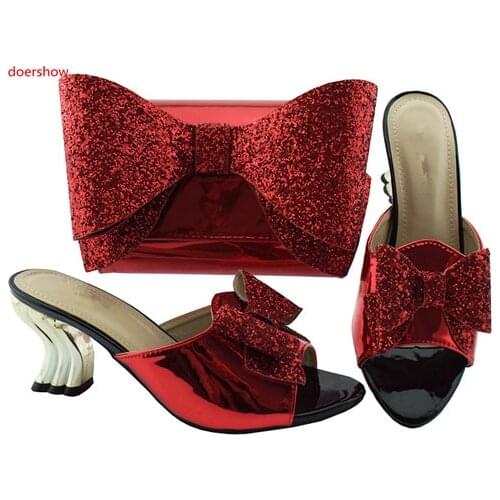 Doershow red Matching Italian Shoe and Bag Set Shoes and Bag Set African Sets Nigerian Women Wedding Shoes and Bag Set SBL1-37