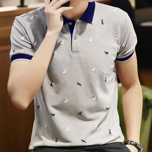T-shirt Summer Thin Shirt Male Polo Shirt Turn-down Collar T-shirt Deer Print Thin Buttons Short Sleeve Summer Shirt Streetwear